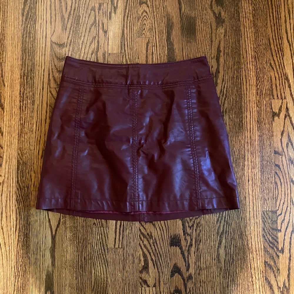 Free People Red/Burgundy Faux Leather Mini Skirt